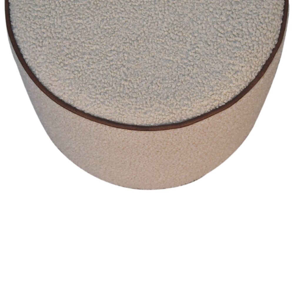 wholesale Boucle Round Footstool with Bufallo Leather Piping for resale