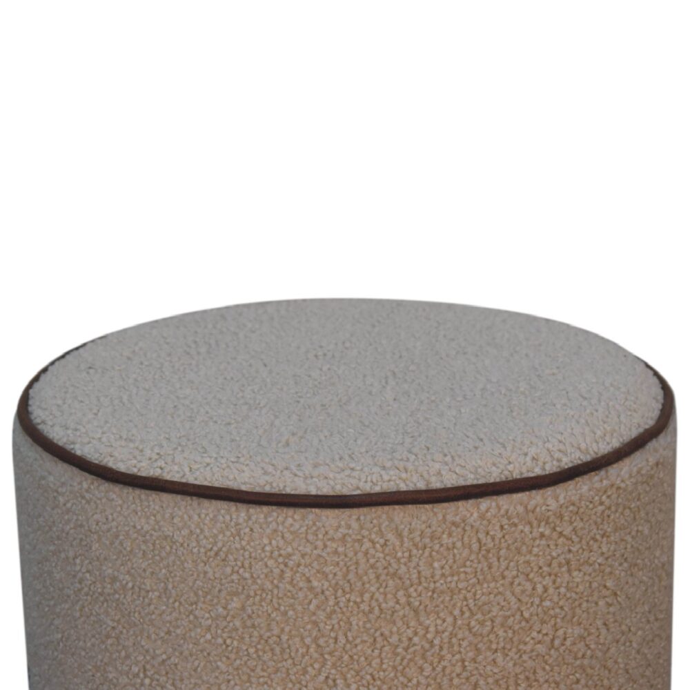 wholesale Boucle Round Footstool with Bufallo Leather Piping for resale