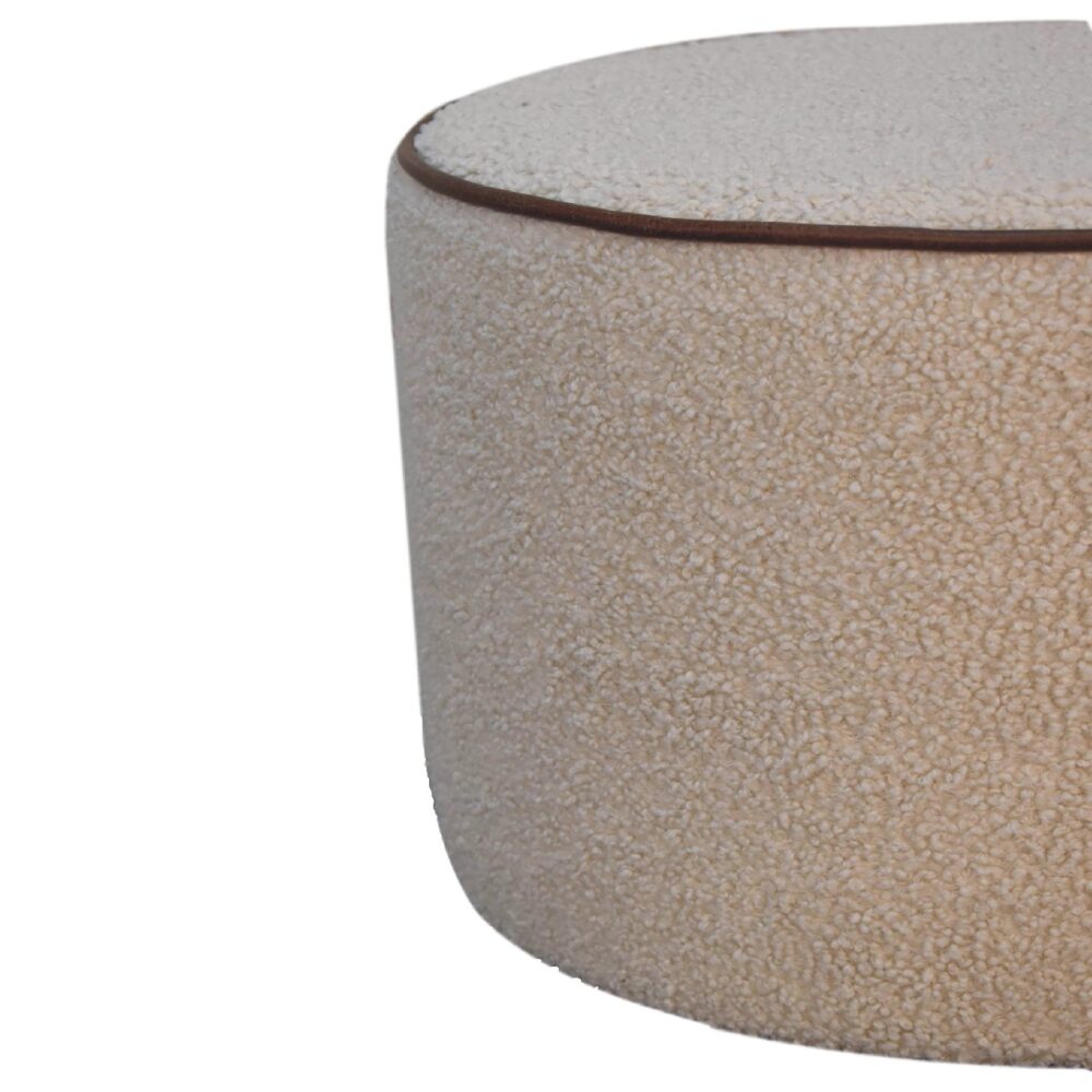 Boucle Round Footstool with Bufallo Leather Piping for resell