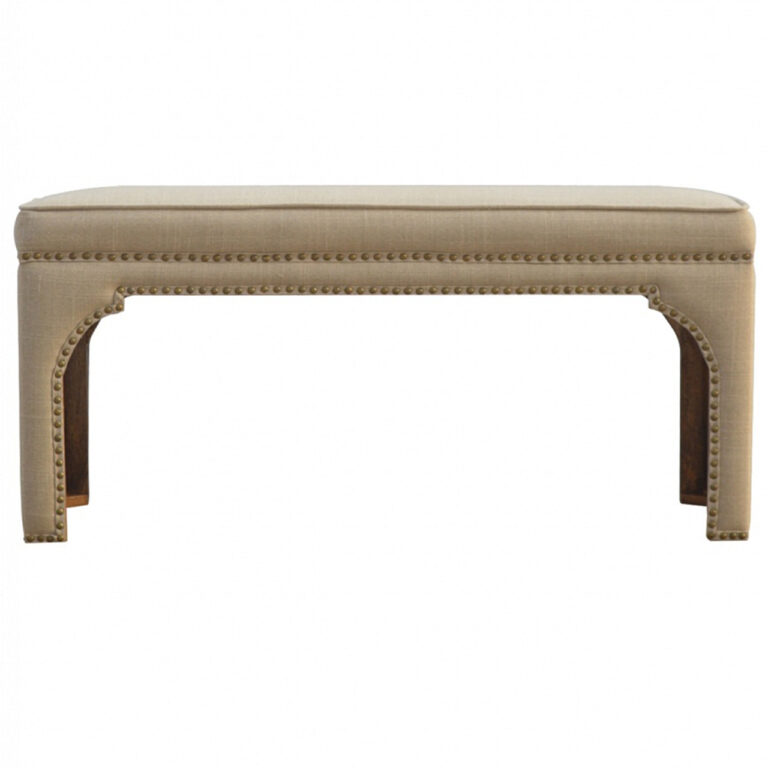 Mango Wood  Occasional Bench Upholstered in Mud Linen for resale