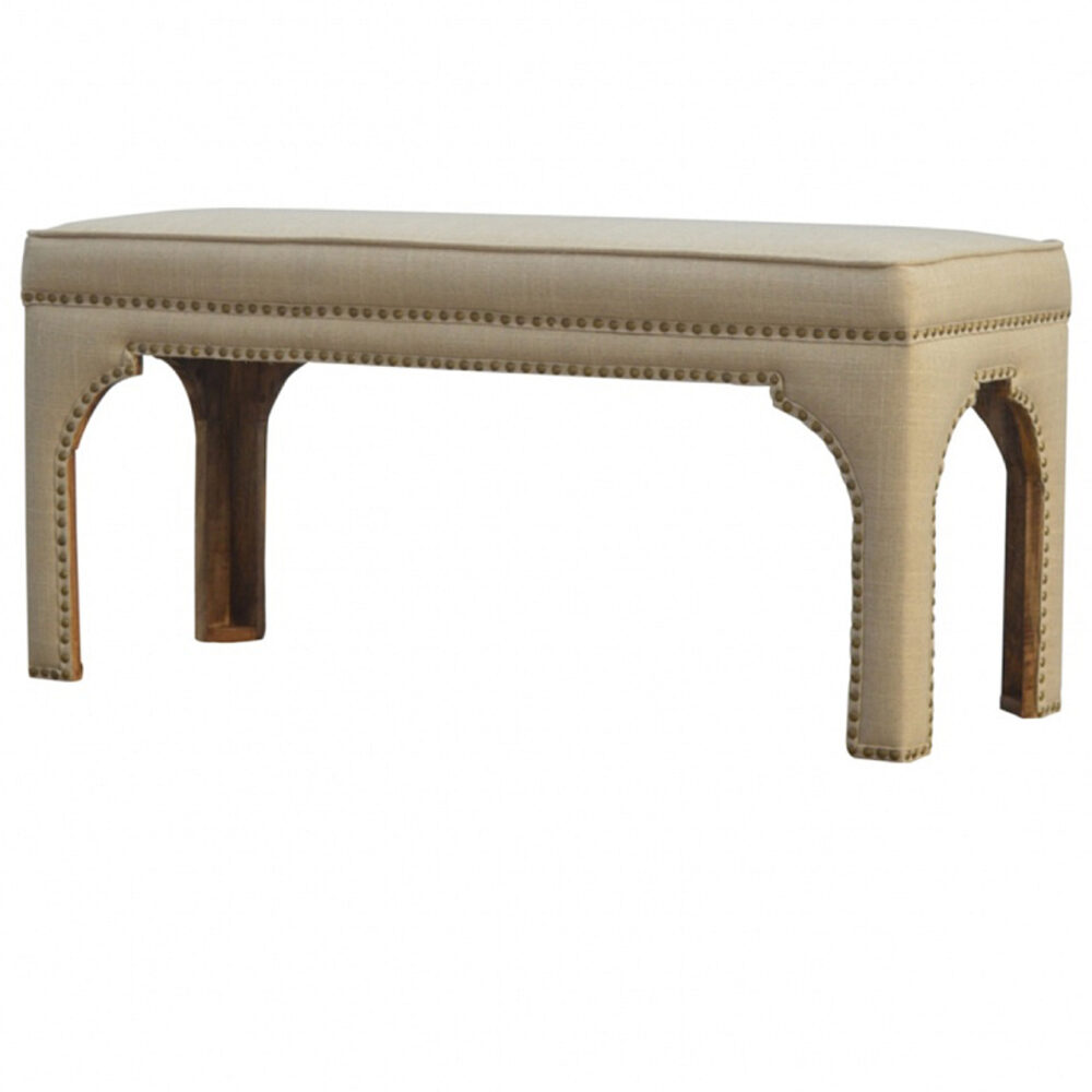 Mango Wood  Occasional Bench Upholstered in Mud Linen wholesalers