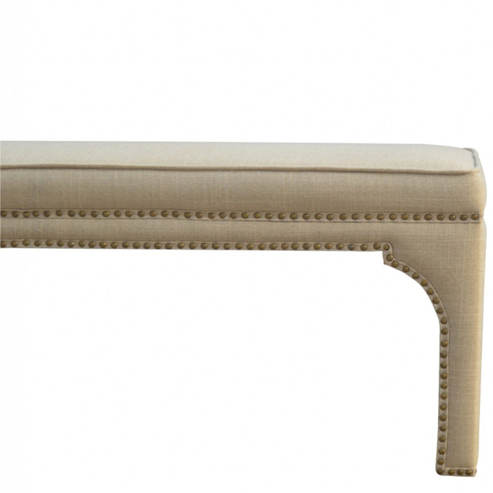 Mango Wood  Occasional Bench Upholstered in Mud Linen dropshipping