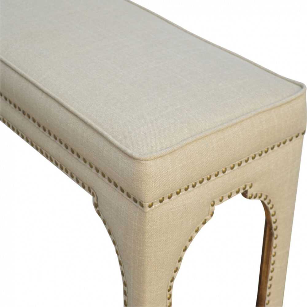 Mango Wood  Occasional Bench Upholstered in Mud Linen for resell