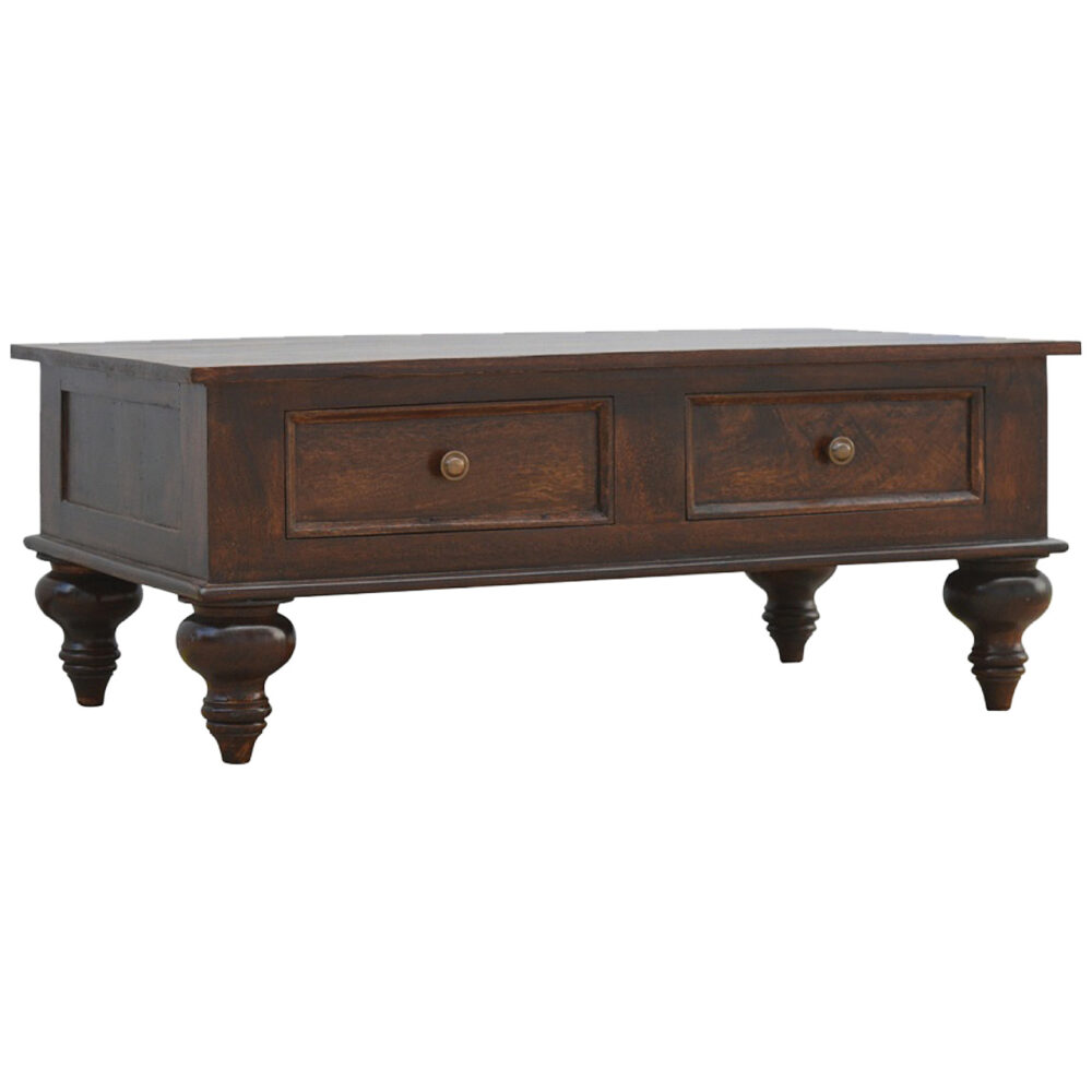 Mango Wood 4 Drawer Coffee Table with Turned Feet wholesalers