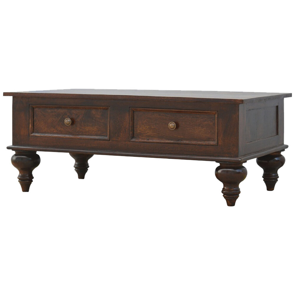 wholesale Mango Wood 4 Drawer Coffee Table with Turned Feet for resale
