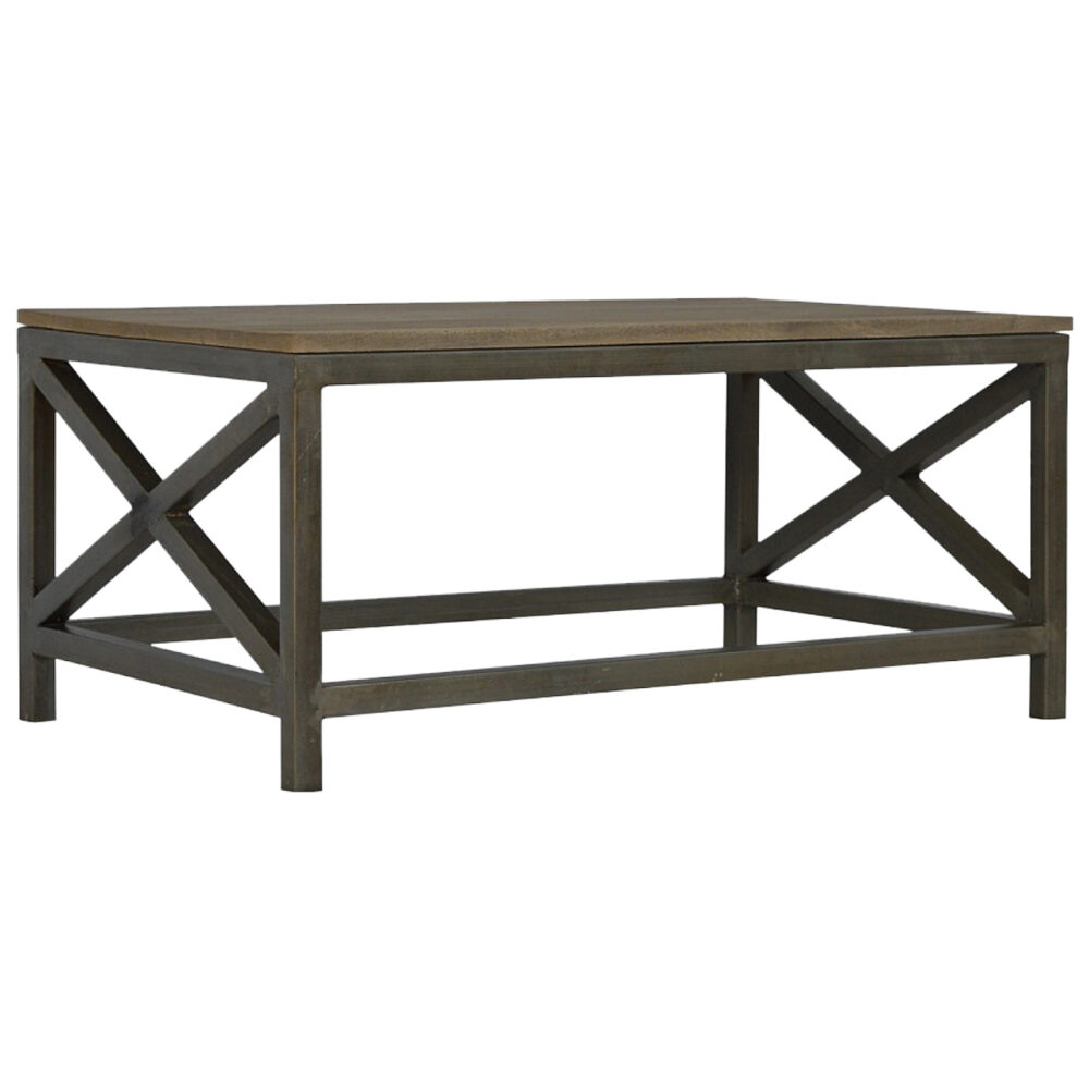 Industrial Coffee Table with Criss Cross Metal Design wholesalers