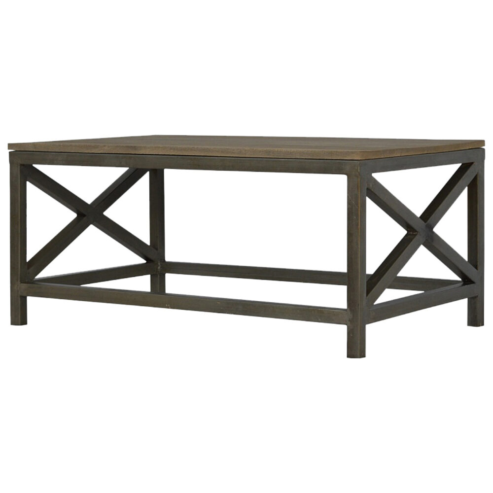 wholesale Industrial Coffee Table with Criss Cross Metal Design for resale