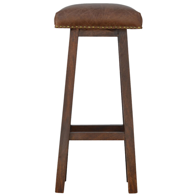 Buffalo Leather Bar Stool with Brass Studs for resale