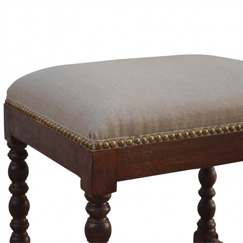 Mango Wood Occasional Footstool Upholstored in White Linen dropshipping