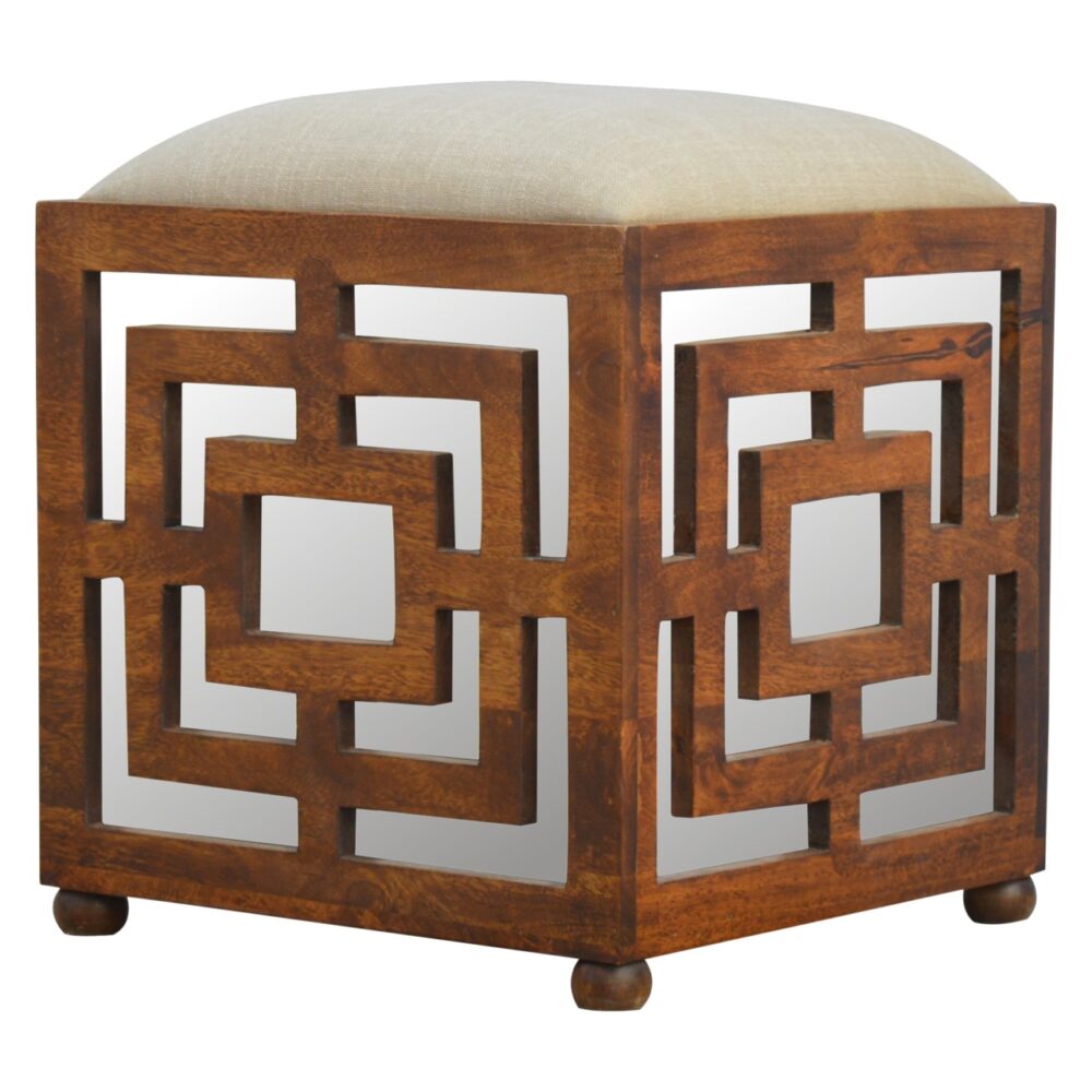 Hand Carved Square Footstool with Linen Seat Pad wholesalers