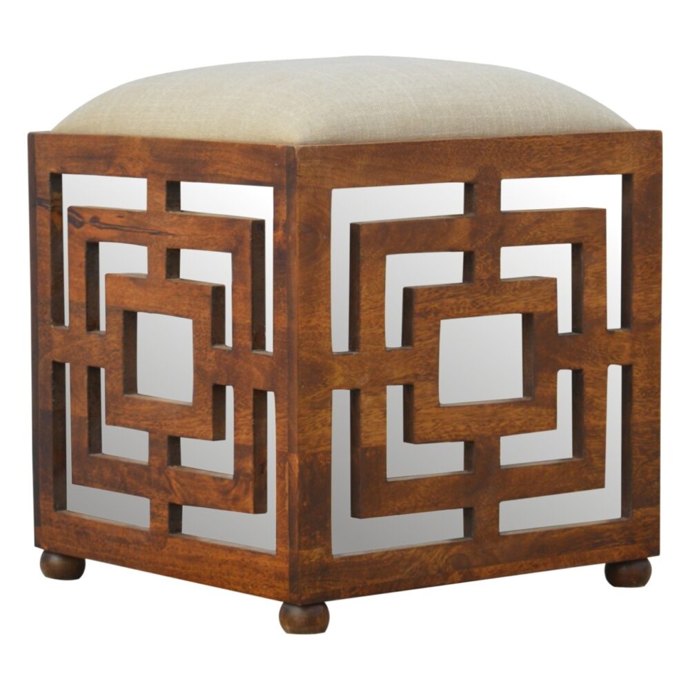 wholesale Hand Carved Square Footstool with Linen Seat Pad for resale