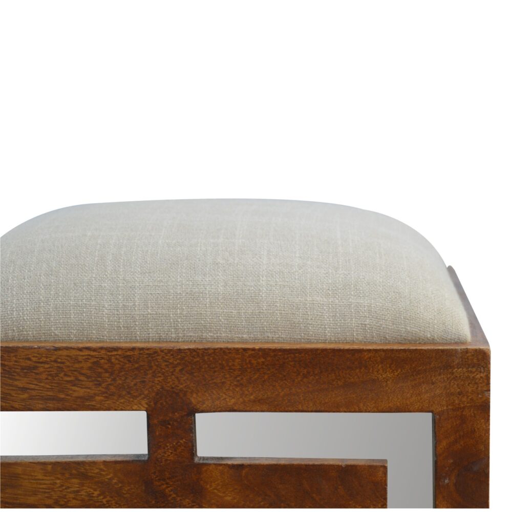 Hand Carved Square Footstool with Linen Seat Pad dropshipping