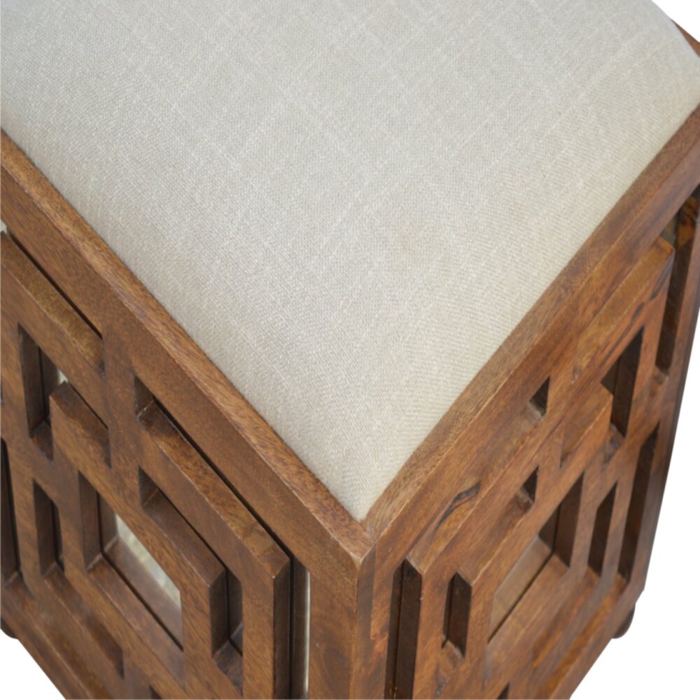 Hand Carved Square Footstool with Linen Seat Pad for resell