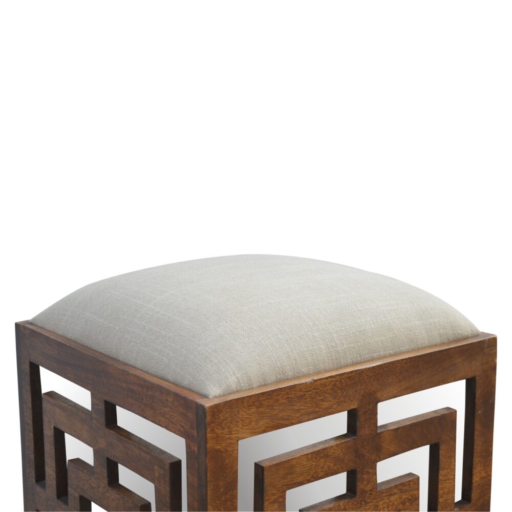 Hand Carved Square Footstool with Linen Seat Pad for reselling