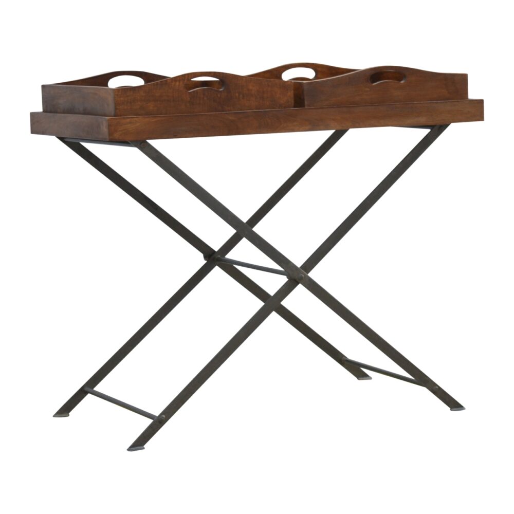Industrial Butler Tray with Metal Cross Legs and 2 Wooden Trays wholesalers