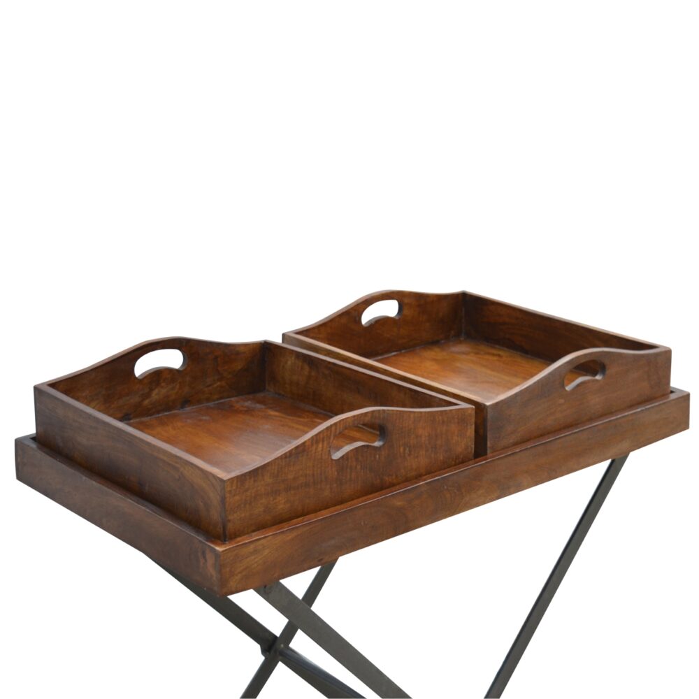 Industrial Butler Tray with Metal Cross Legs and 2 Wooden Trays dropshipping