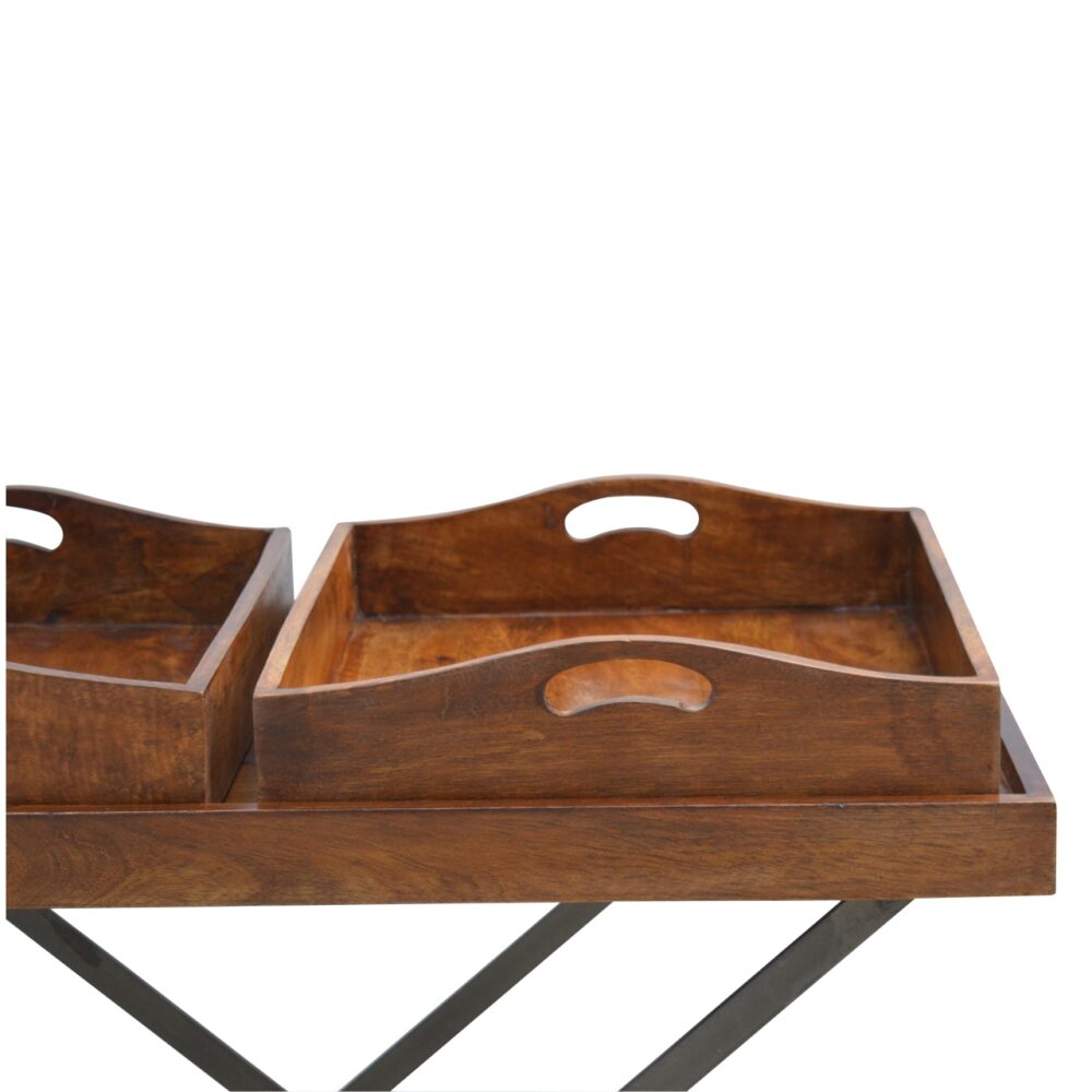 wholesale Industrial Butler Tray with Metal Cross Legs and 2 Wooden Trays for resale