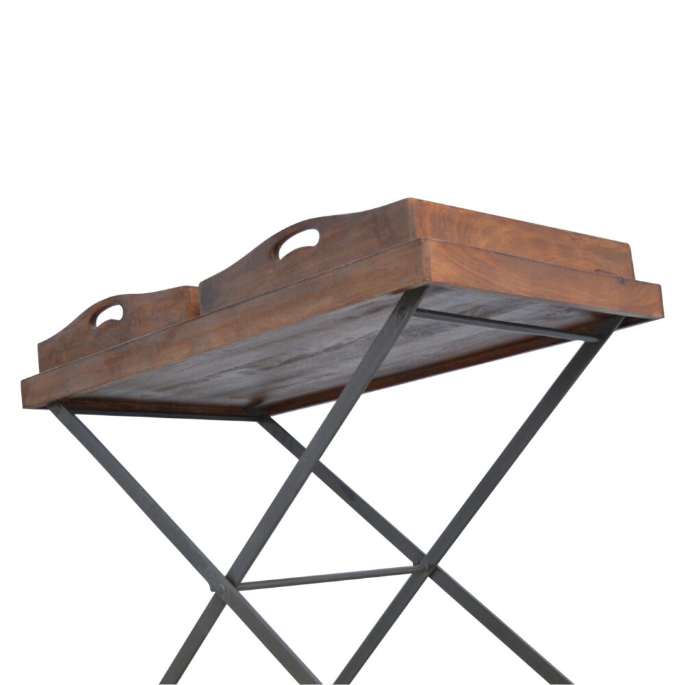 Industrial Butler Tray with Metal Cross Legs and 2 Wooden Trays for reselling