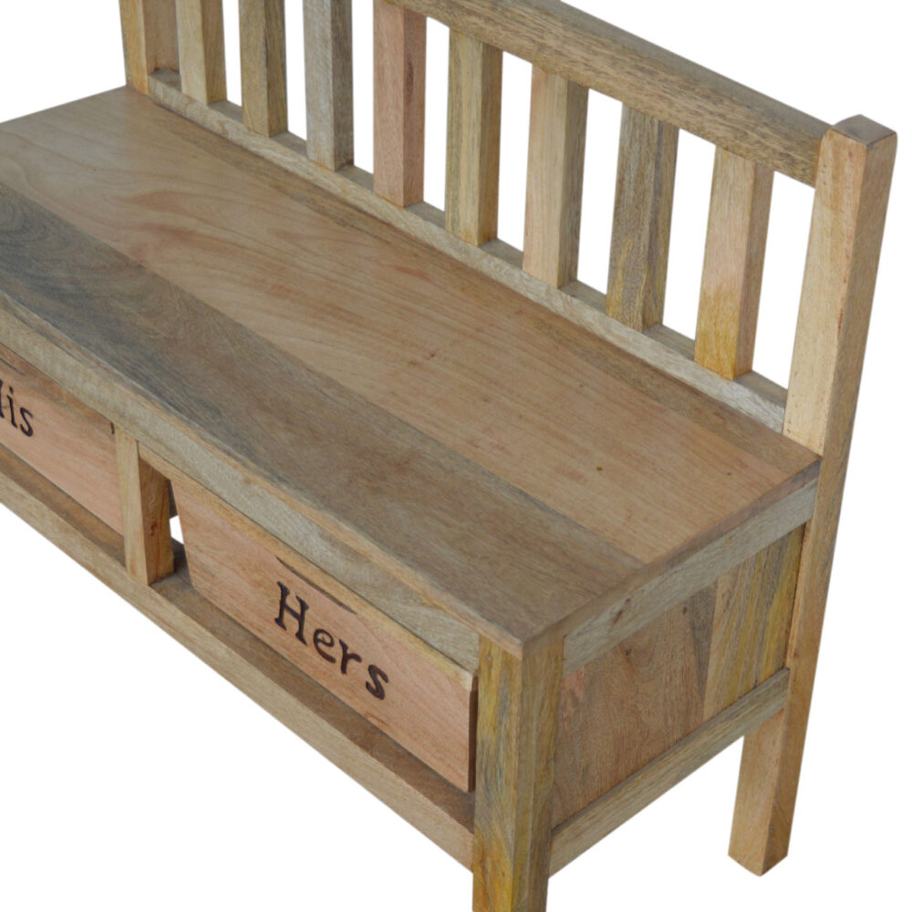 'His & Hers' Carved Storage Bench for wholesale