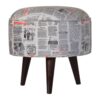 IN1018 - Round Footstool with News Print Velvet for resale