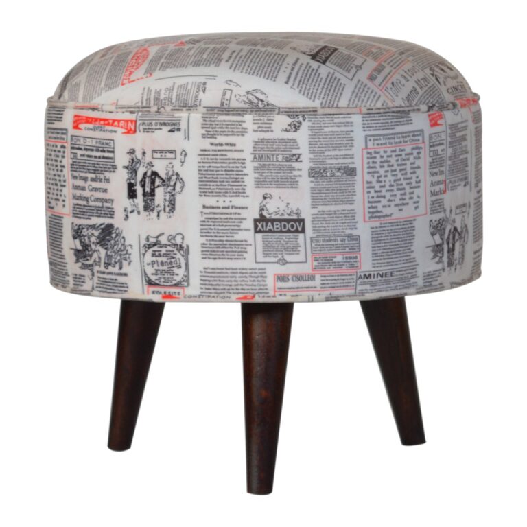 IN1018 - Round Footstool with News Print Velvet for resale