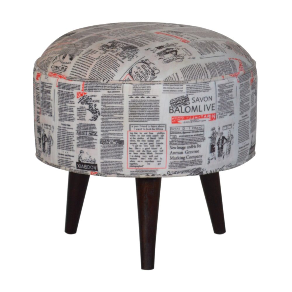 IN1018 - Round Footstool with News Print Velvet wholesalers