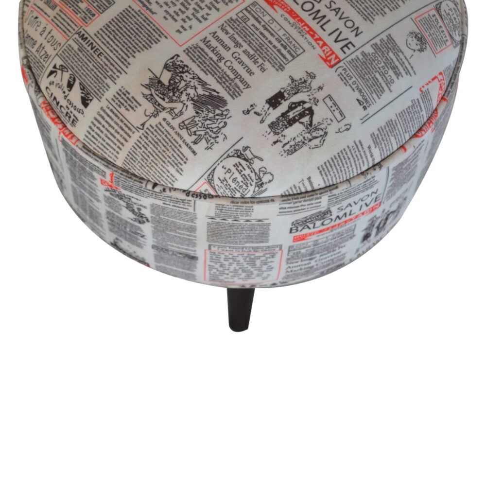 IN1018 - Round Footstool with News Print Velvet dropshipping