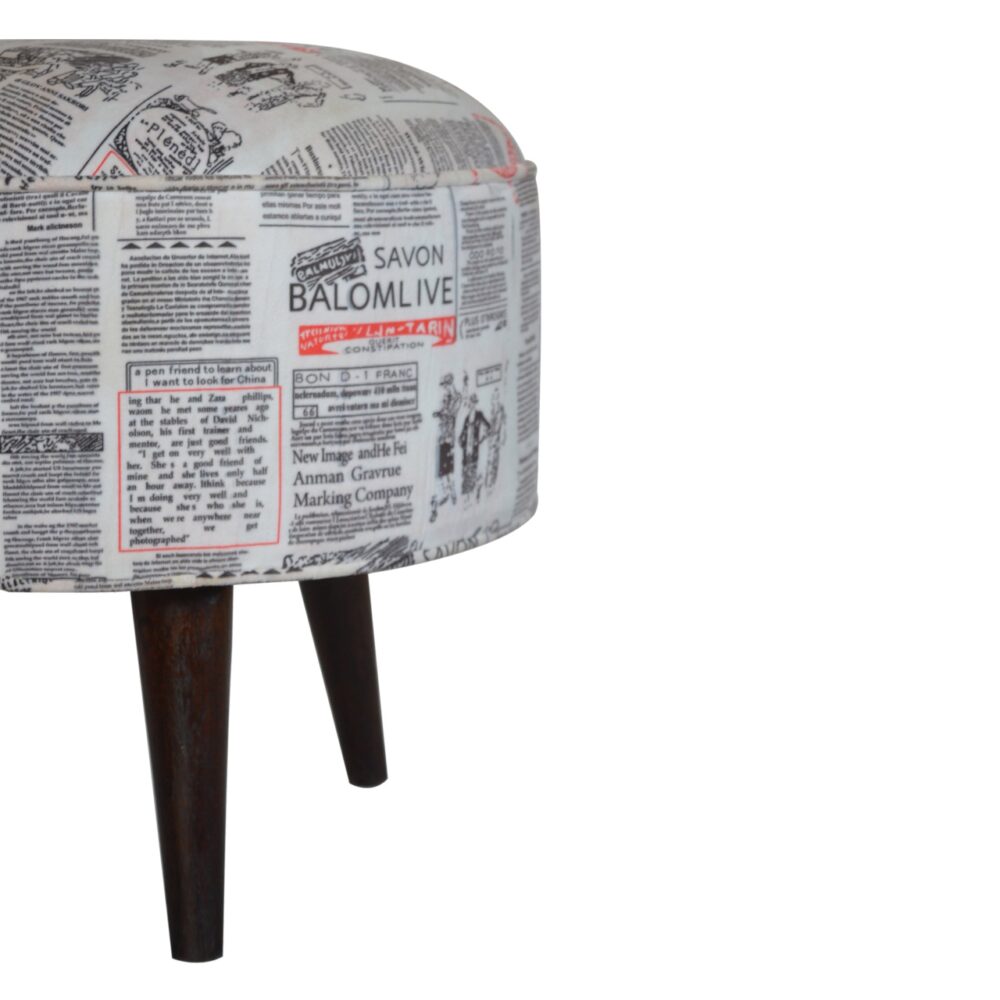 IN1018 - Round Footstool with News Print Velvet for resell