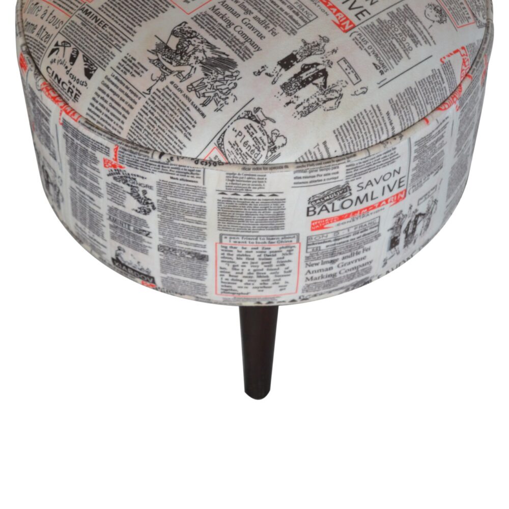 IN1018 - Round Footstool with News Print Velvet for wholesale