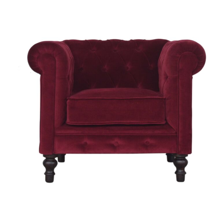 Wine Red Velvet Chesterfield Armchair for resale