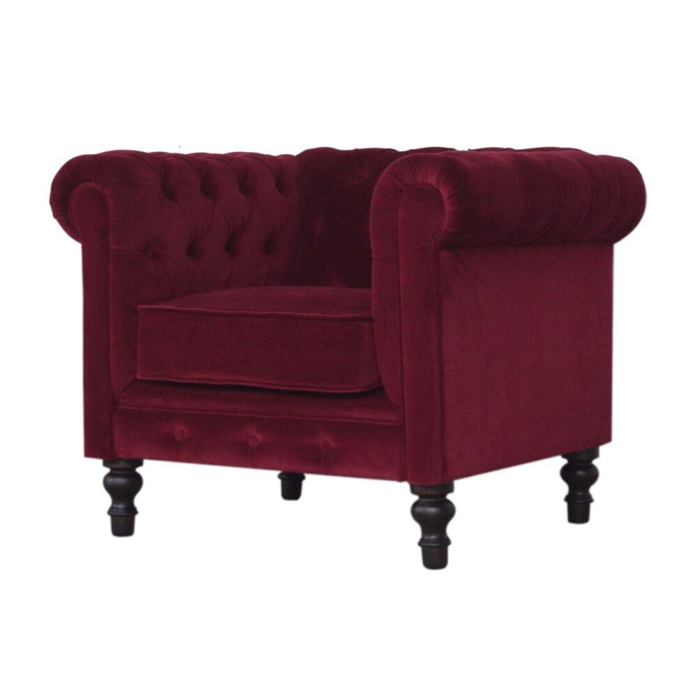 Wine Red Velvet Chesterfield Armchair dropshipping