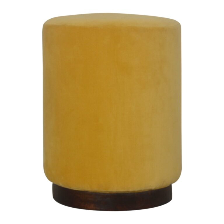 IN1430 - Mustard Velvet Footstool with Wooden Base for resale