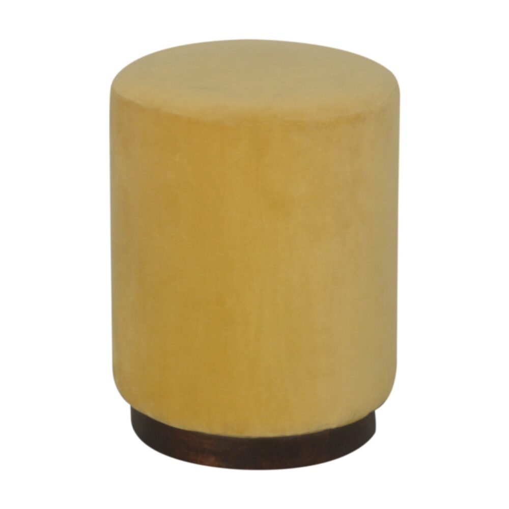 IN1430 - Mustard Velvet Footstool with Wooden Base wholesalers