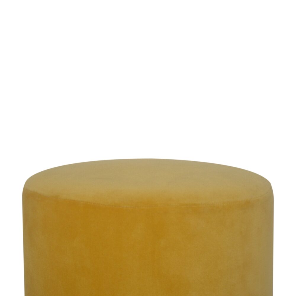 IN1430 - Mustard Velvet Footstool with Wooden Base dropshipping
