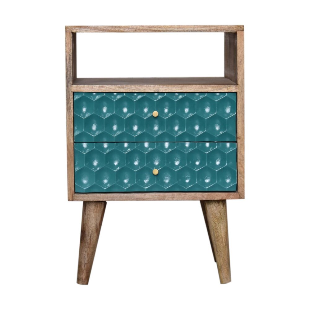 Honeycomb Carved Teal Bedside with Open Slot wholesalers