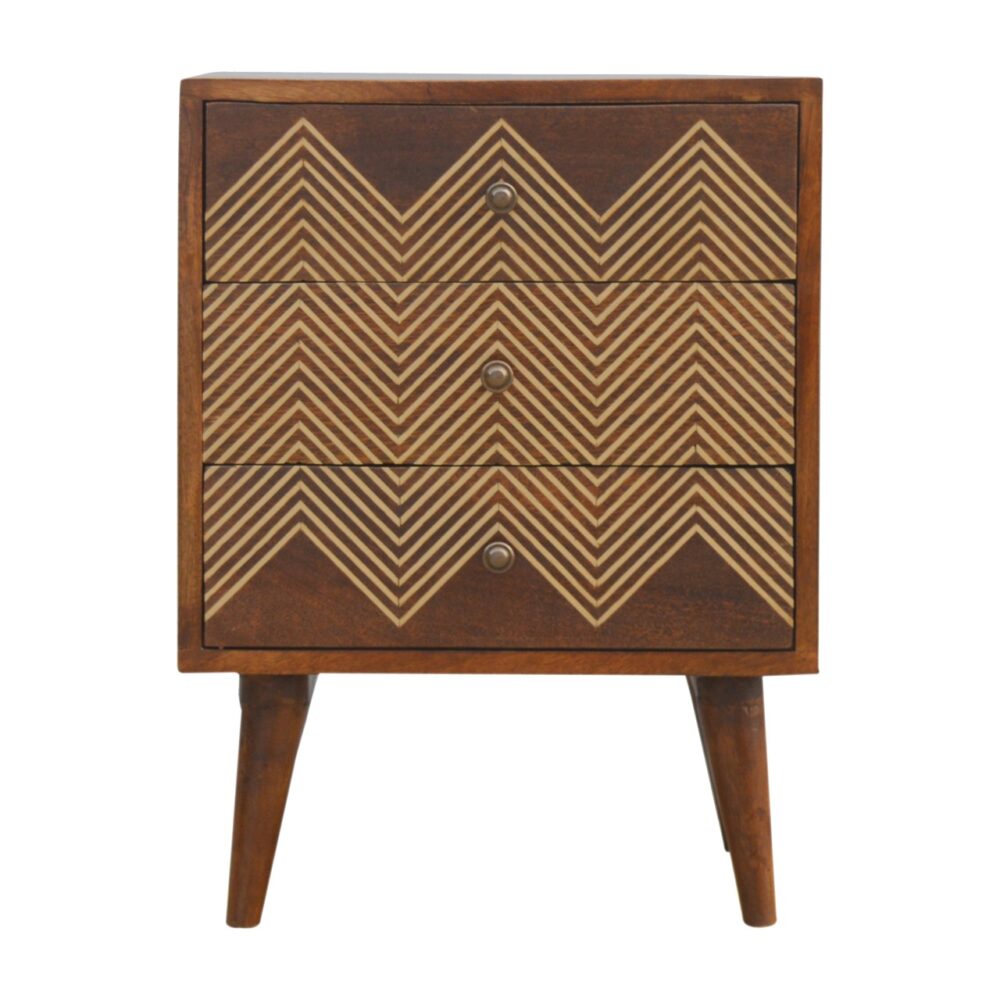 Brass Inlay Chevron Bedside with 3 Drawers for resale