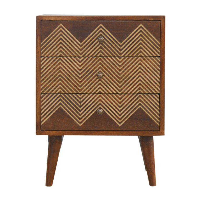 Brass Inlay Chevron Bedside with 3 Drawers for resale