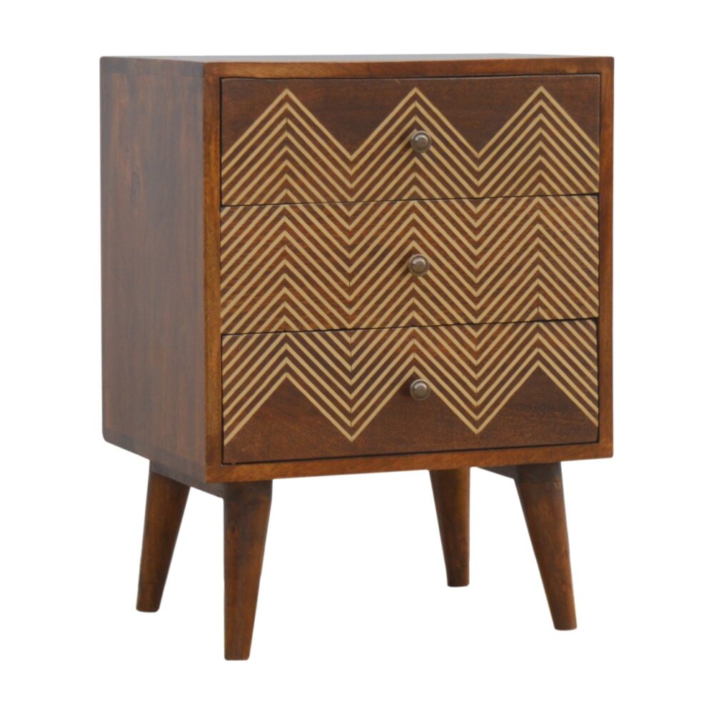 Brass Inlay Chevron Bedside with 3 Drawers wholesalers