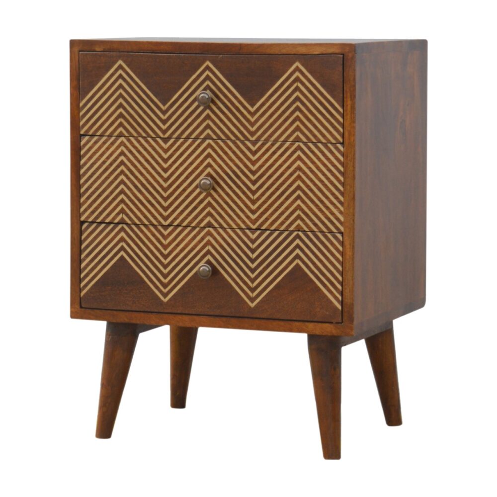 wholesale Brass Inlay Chevron Bedside with 3 Drawers for resale