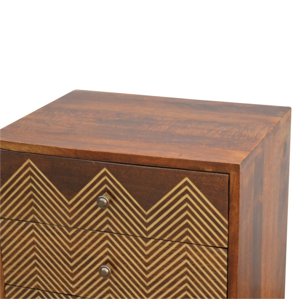 Brass Inlay Chevron Bedside with 3 Drawers dropshipping