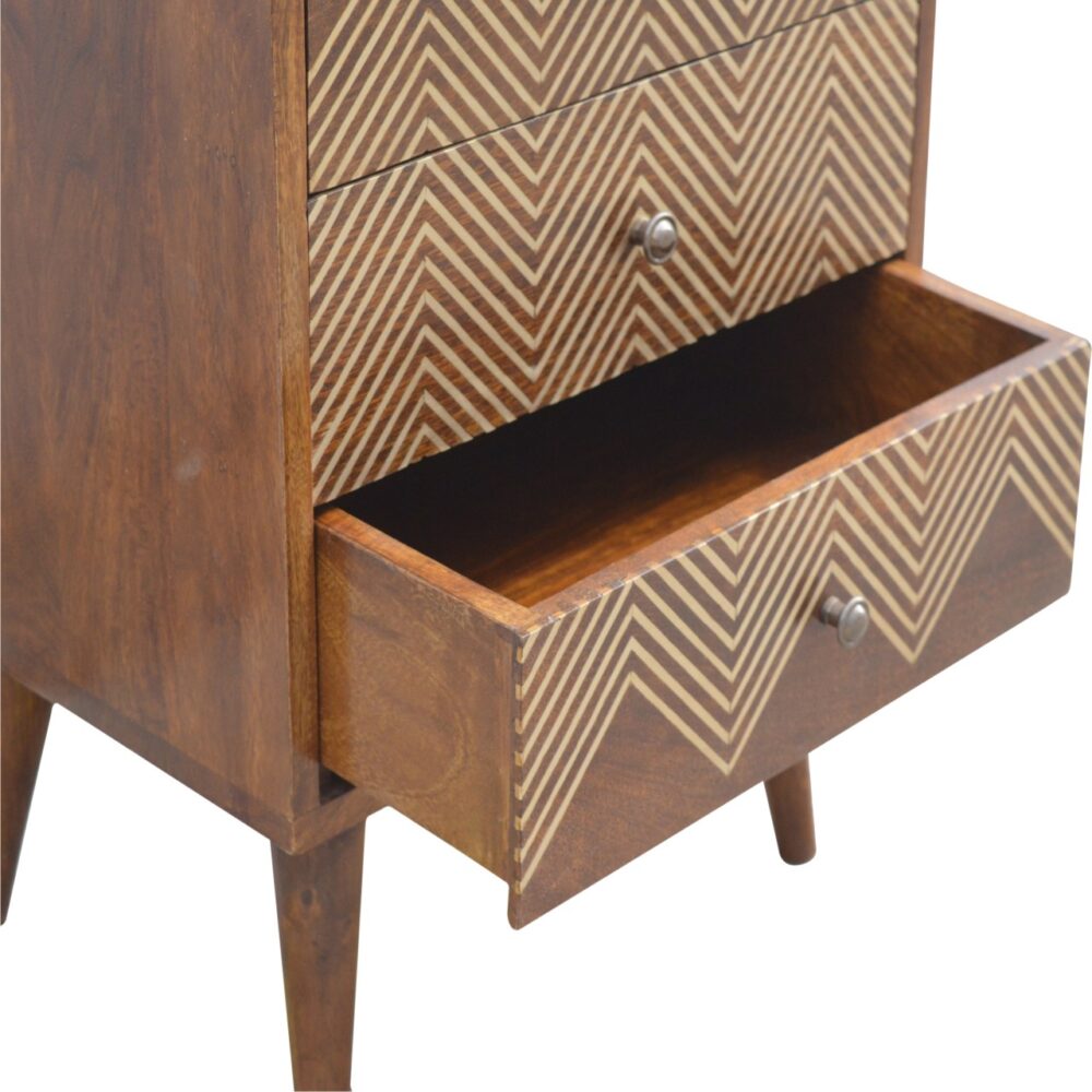 Brass Inlay Chevron Bedside with 3 Drawers for resell