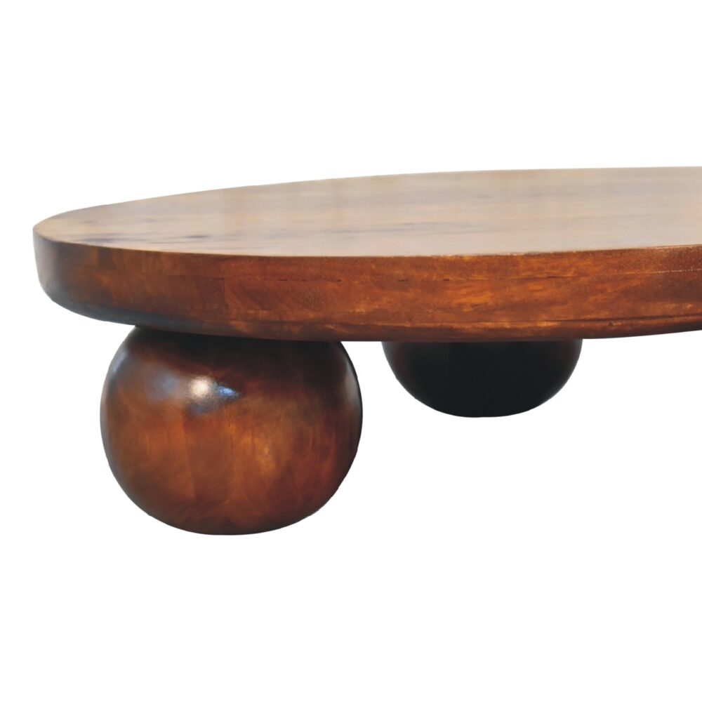 in3573 chestnut central table with ball feet