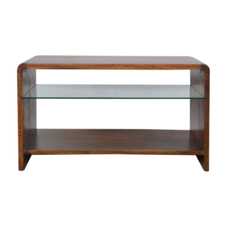 Chestnut Glass Shelf Coffee Table for resale