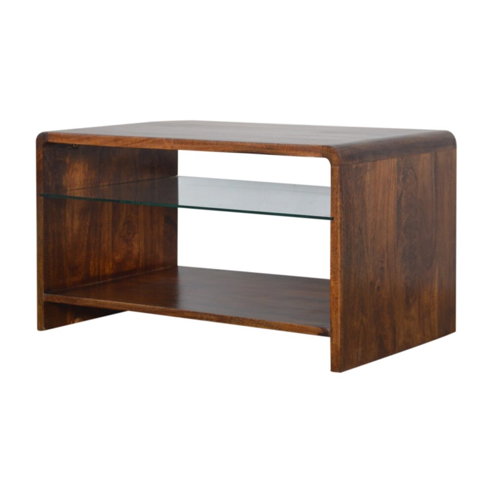 Chestnut Glass Shelf Coffee Table dropshipping