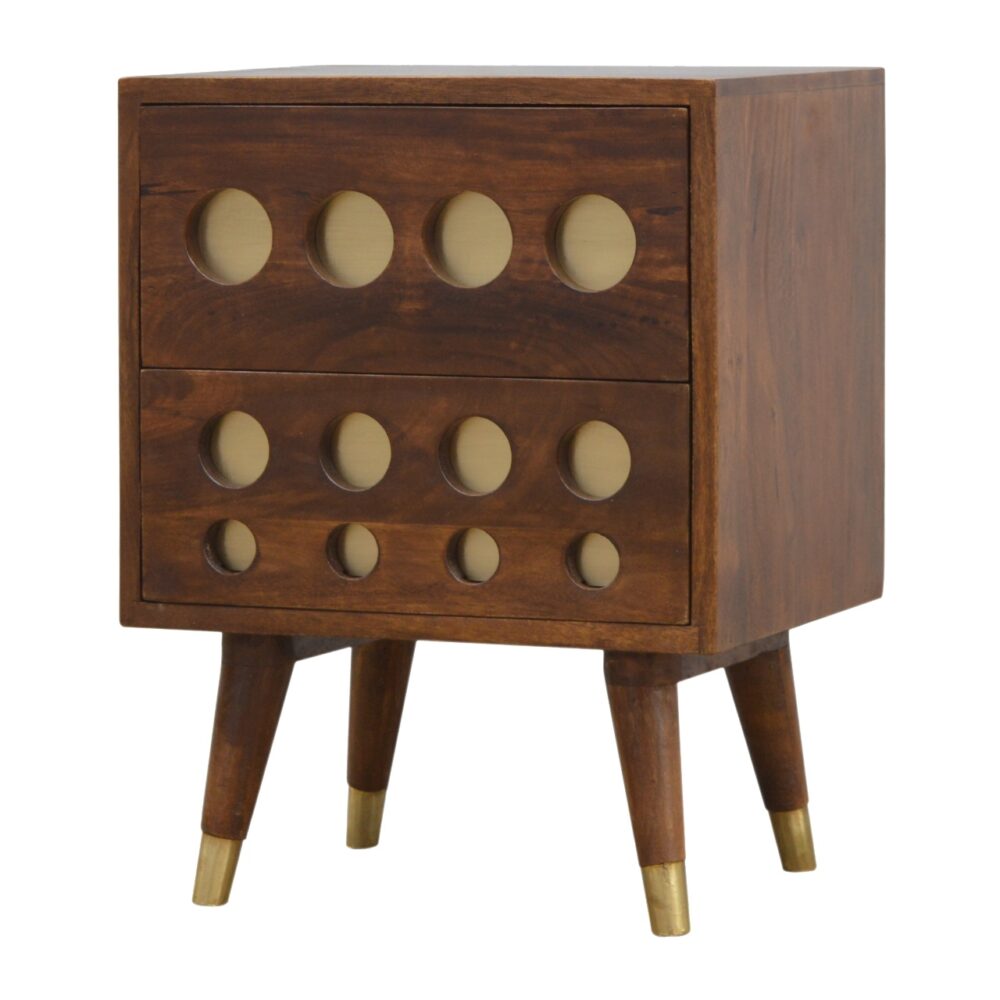 Chestnut Brass Inlay Cut Out Bedside wholesalers