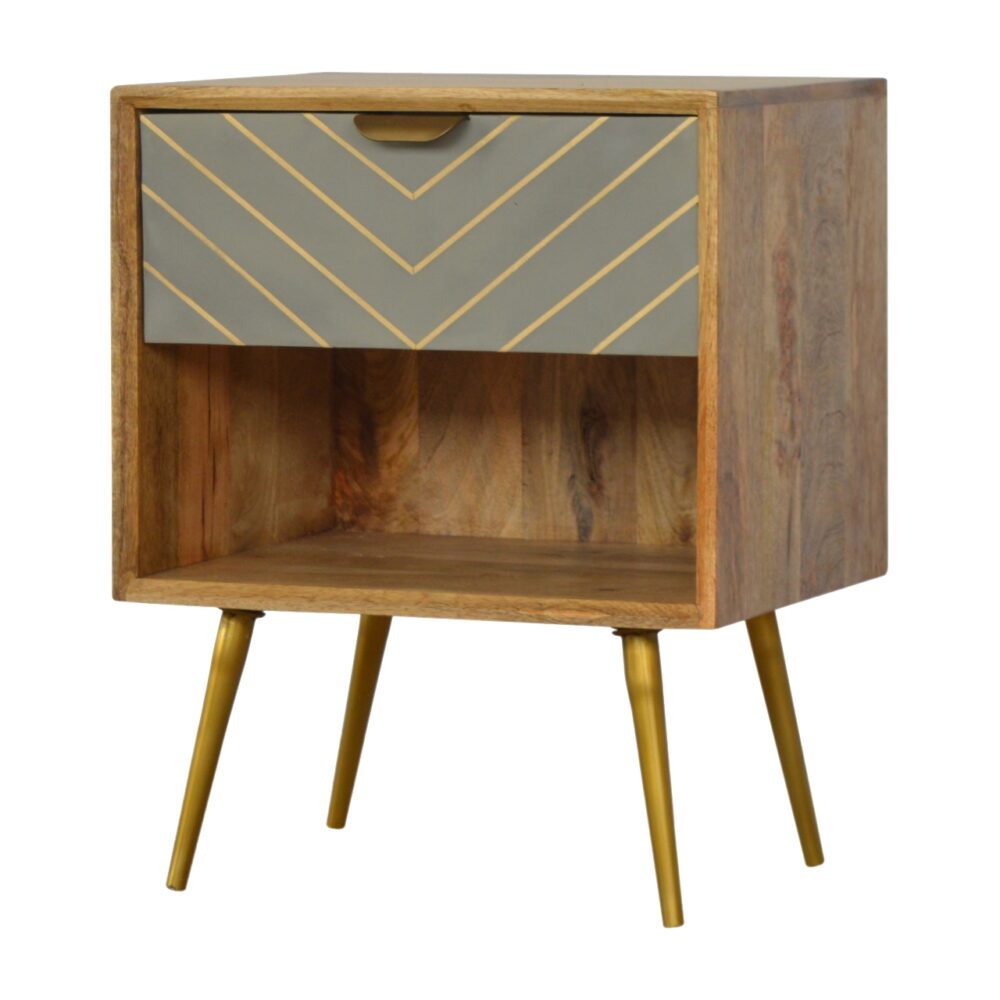 IN374 - Sleek Cement Brass Inlay Bedside with Open Slot wholesalers