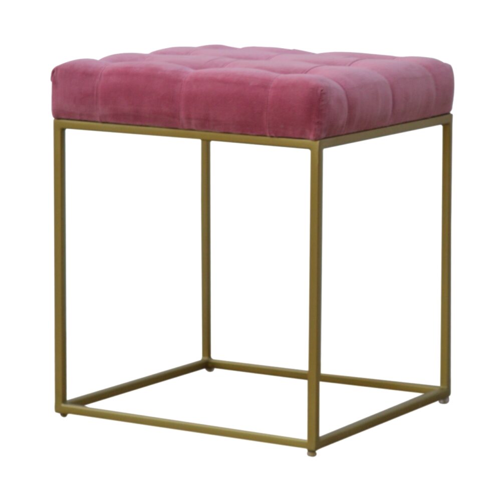 IN462 - Pink Velvet Footstool with Gold Base dropshipping