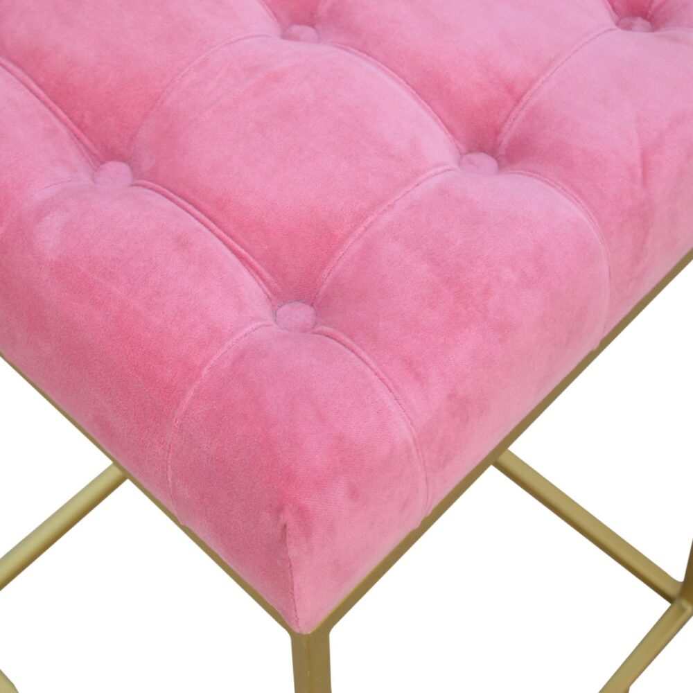 IN462 - Pink Velvet Footstool with Gold Base for reselling