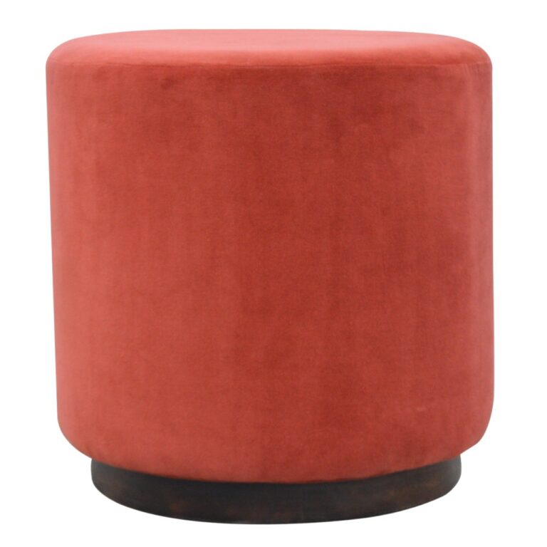 IN836 - Large Brick Red Velvet Footstool with Wooden Base for resale