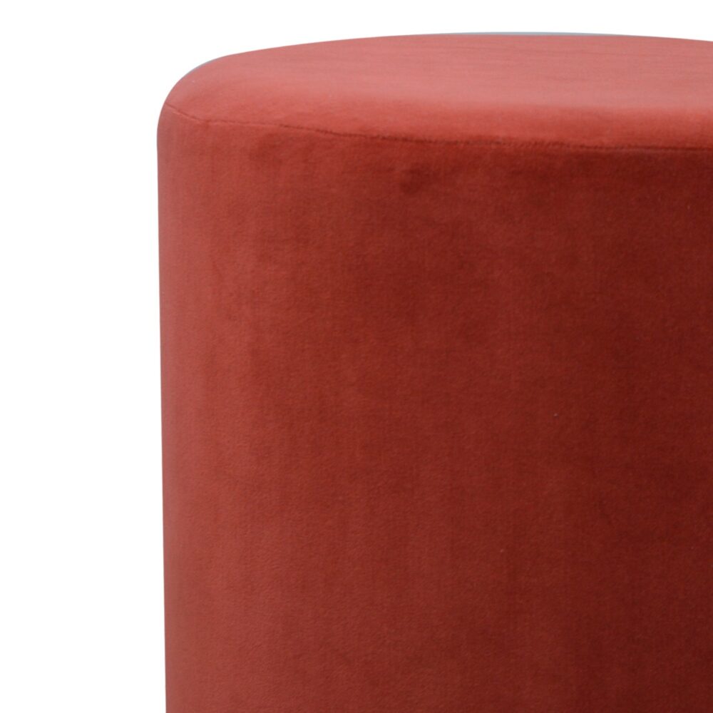 IN836 - Large Brick Red Velvet Footstool with Wooden Base dropshipping